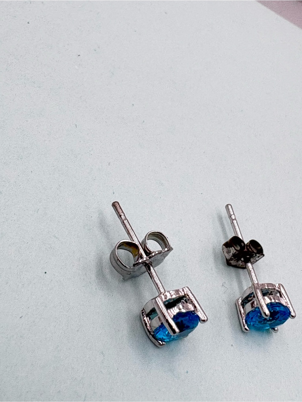 Classic Blue Topaz Round Stud Earrings - Silver Tone - Picture 16 of 16